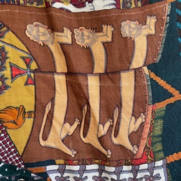 HERMES Flag Print Square Green Blue Gold Red Large Vintage Scarf - Picture 12 of 17